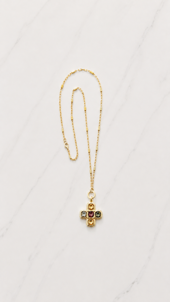 Envy Gold Multi Stone Cross Pendant Necklace