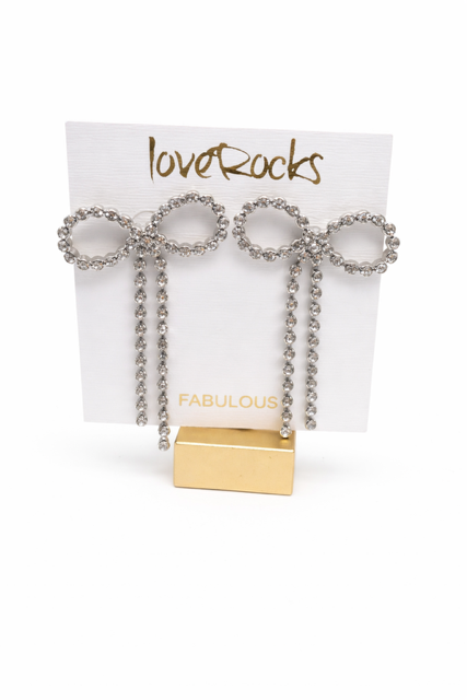 Love Rocks Silver Crystal Bow Drop Earrings