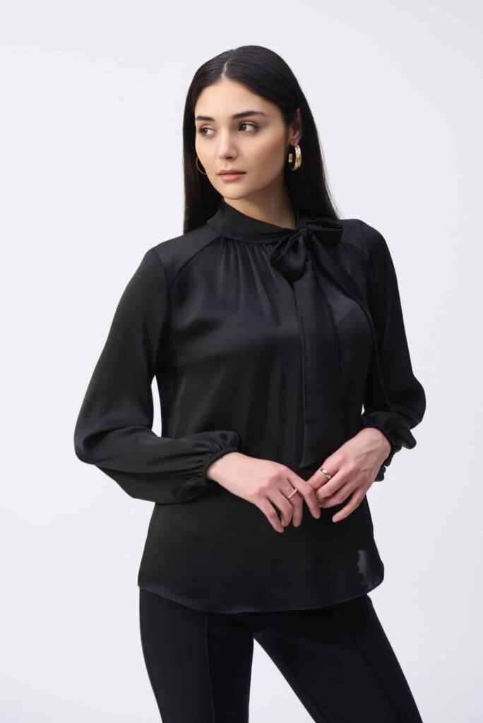 JOSEPH RIBKOFF Satin Top With Bow Neckline
