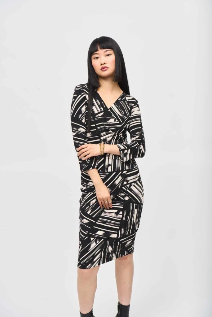 JOSEPH RIBKOFF Silky Knit Abstract Print Wrap Dress