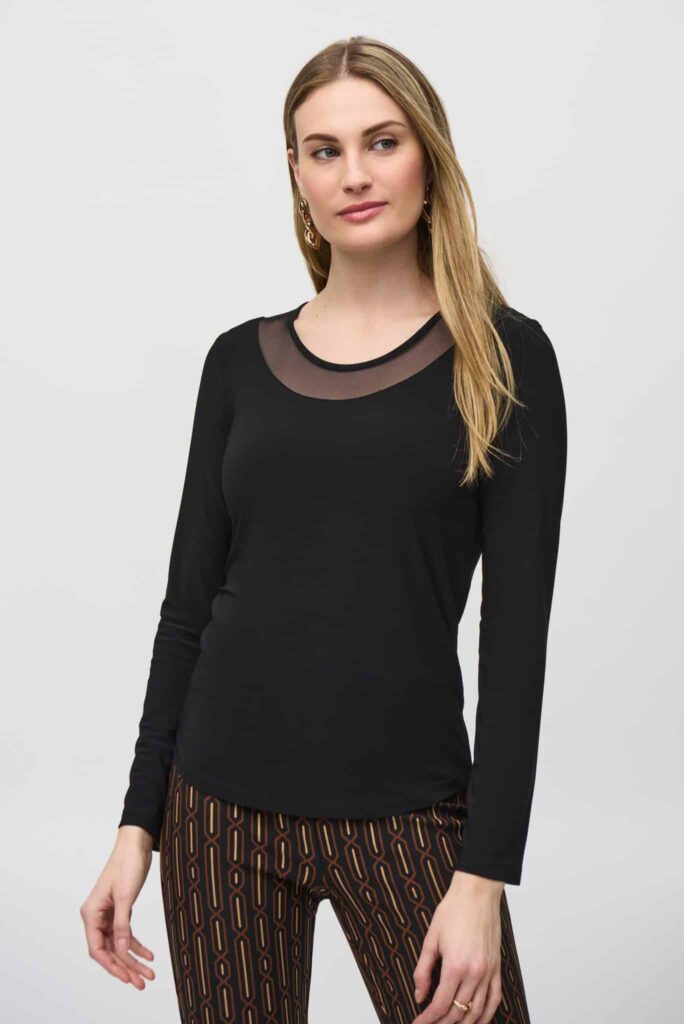 JOSEPH RIBKOFF Silky Knit and Mesh Fitted Top