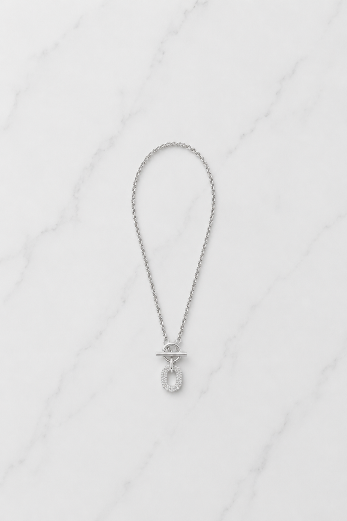 Envy Silver Sparkle Oval Pendant Necklace