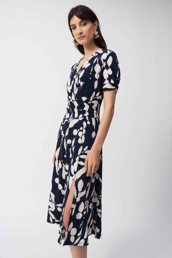 JOSEPH RIBKOFF Silky Knit Abstract Print Wrap Dress