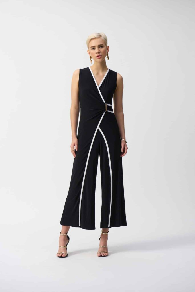 Joseph Ribkoff Silky Knit Culotte Jumpsuit in Black/Vanilla