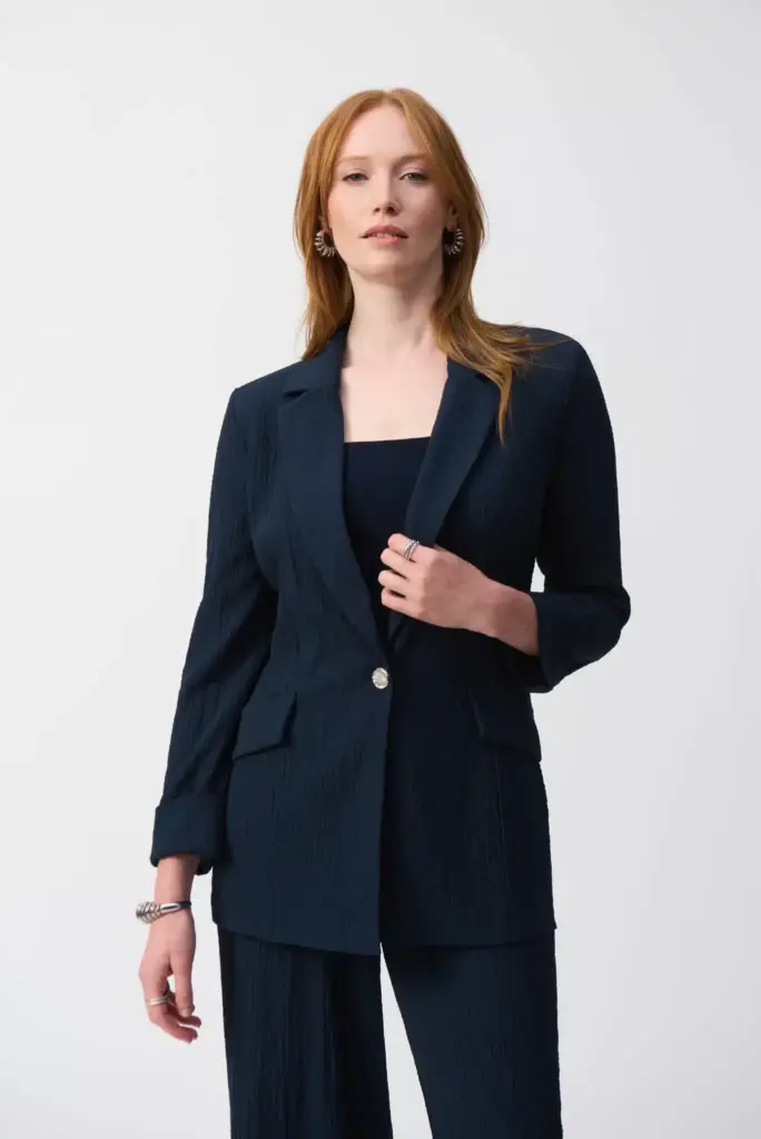 Joseph Ribkoff Seersucker Straight Blazer in Midnight Blue