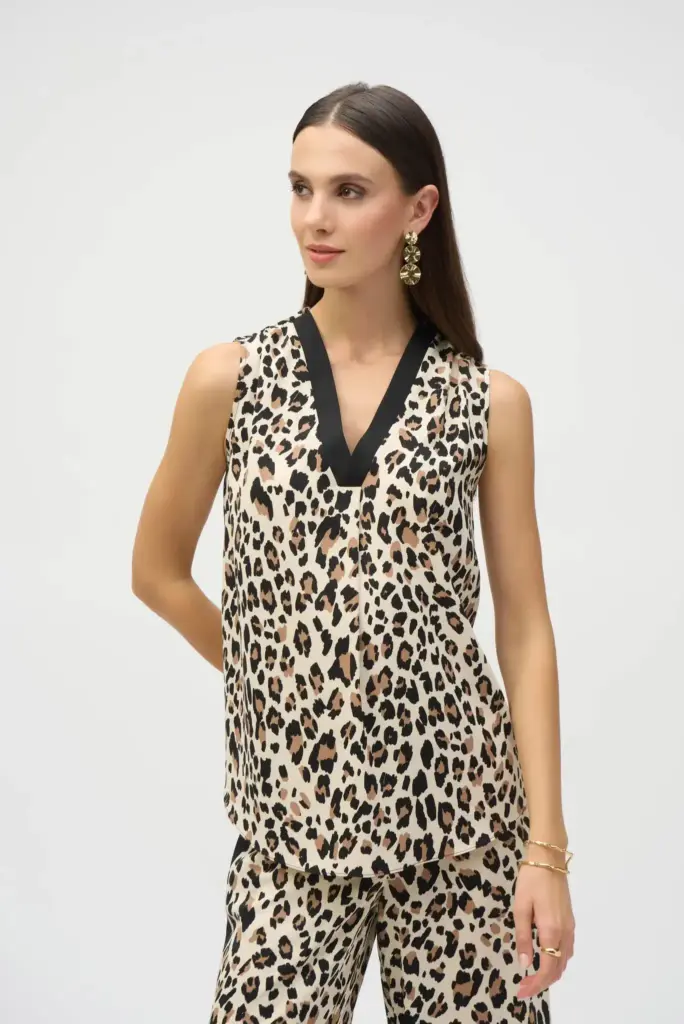 Joseph Ribkoff Animal Print Woven Sleeveless Top Beige/Black