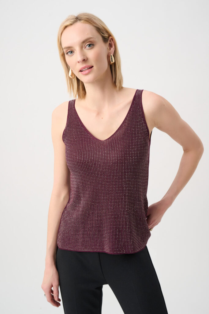 Joseph Ribkoff Metallic Knitted Camisole with Rhinestones