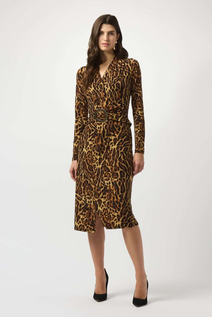 Joseph Ribkoff Silky Knit Animal Print Wrap Dress