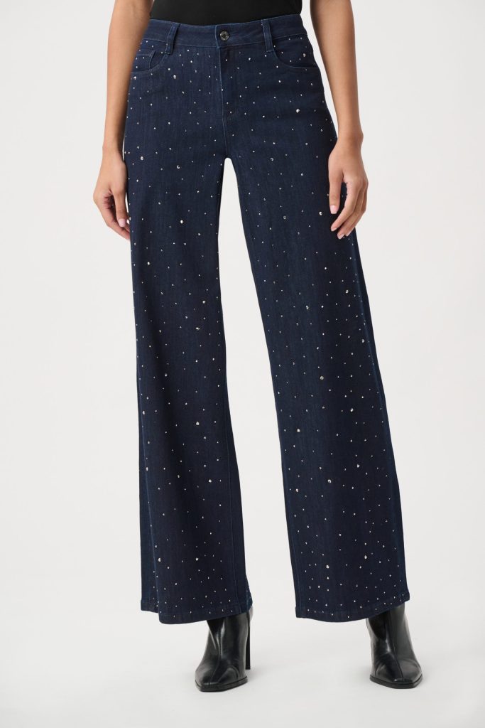 Joseph Ribkoff Classic Rhinestone Wide-Leg Jeans
