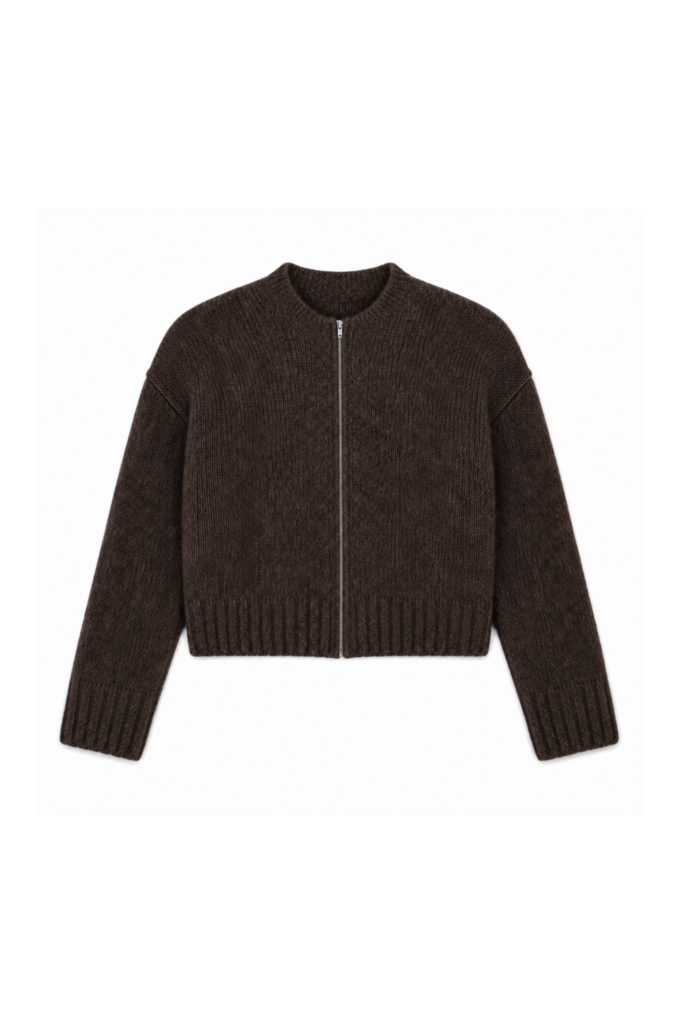TWNS Maevane Zip Up Bomber Cardigan – Chocolate