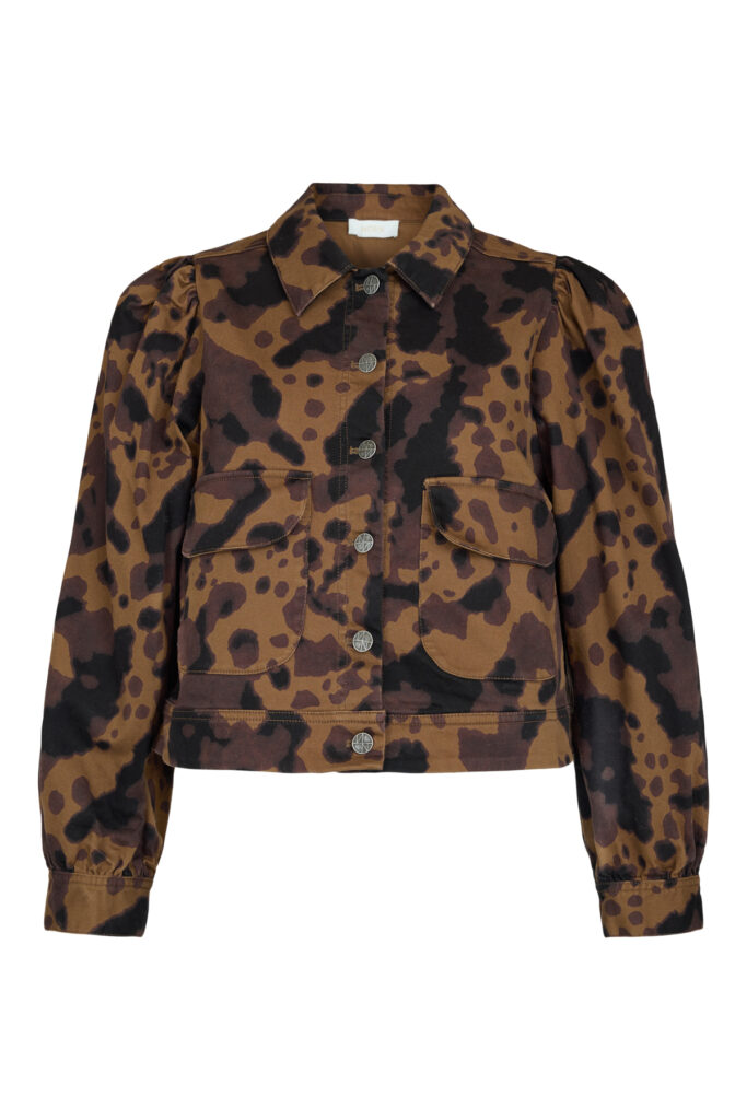 Noen Dark Brown Camouflage Puff Sleeve Jacket