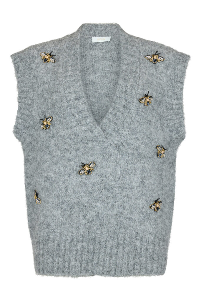 Noen Embellished Light Grey Alpaca Knit Waistcoat
