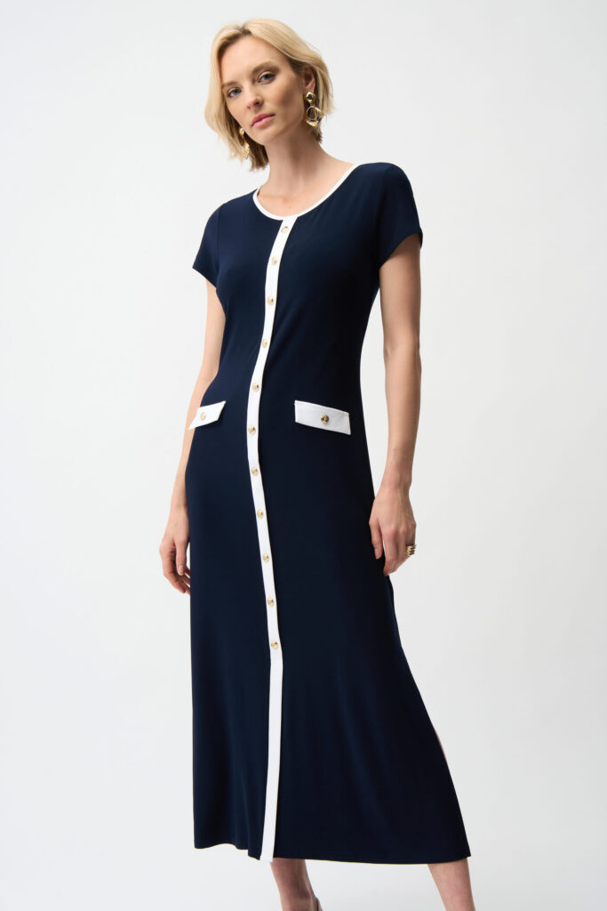 Joseph Ribkoff Silky Knit Color Block A-Line Midi Dress