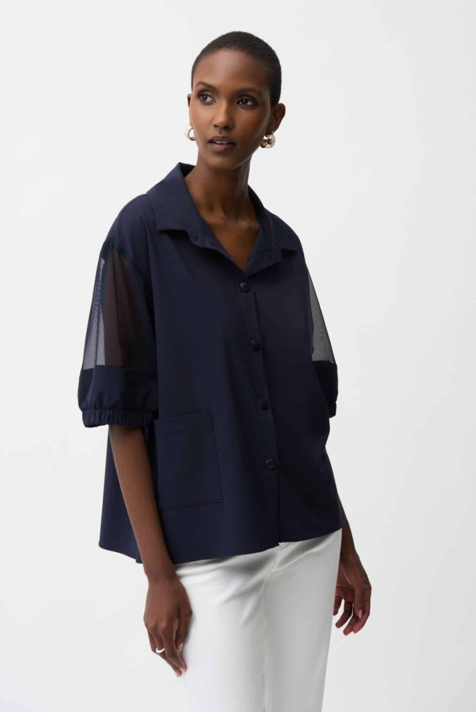 Joseph Ribkoff STRETCH POPLIN AND MESH BOXY BLOUSE
