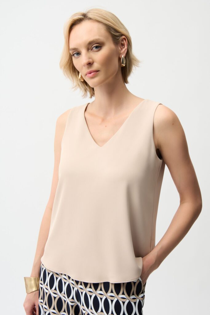Joseph Ribkoff Woven Twill Sleeveless Straight Top With V-neckline