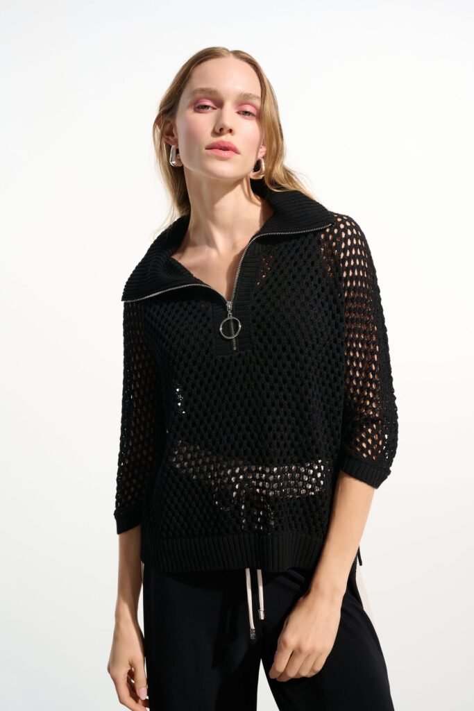 Joseph Ribkoff Boxy Sweater Knit With Zipped Neckline