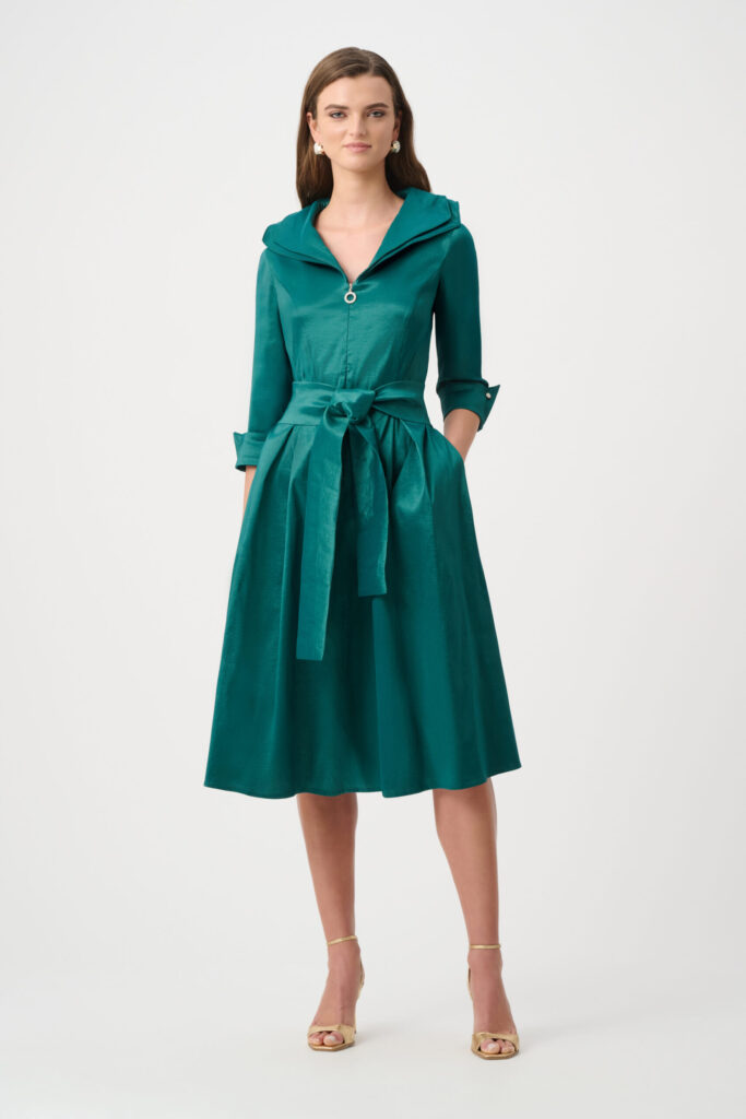 Joseph Ribkoff Signature | Stretch Taffeta Fit And Flare Dress With Lapel Collar