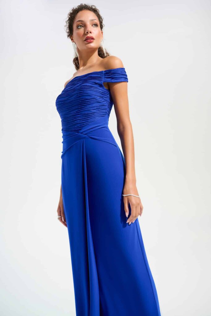 Joseph Ribkoff Signature Cascade Off-Shoulder Gown