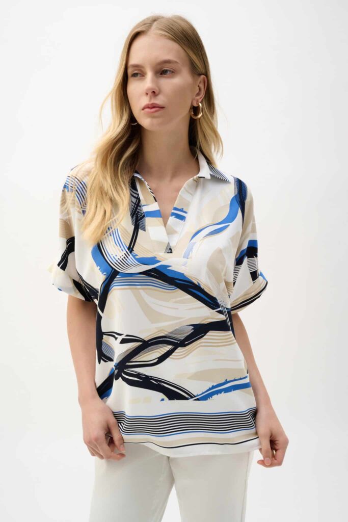 Joseph Ribkoff Recycled Woven Abstract Print Boxy Top