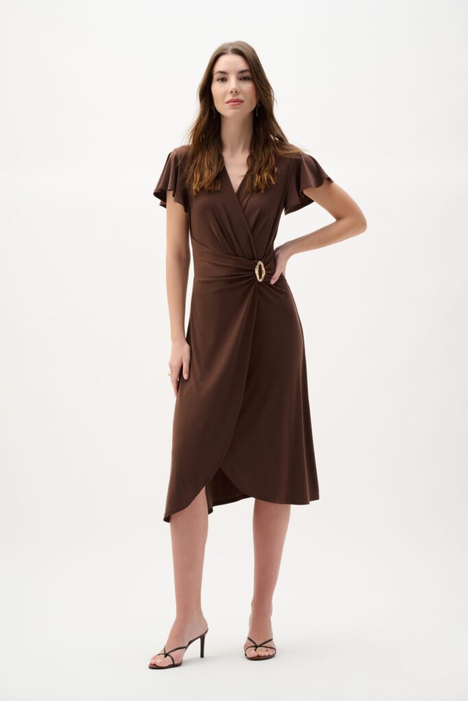 Joseph Ribkoff Silky Knit Wrap Dress With Ruffled Sleeves