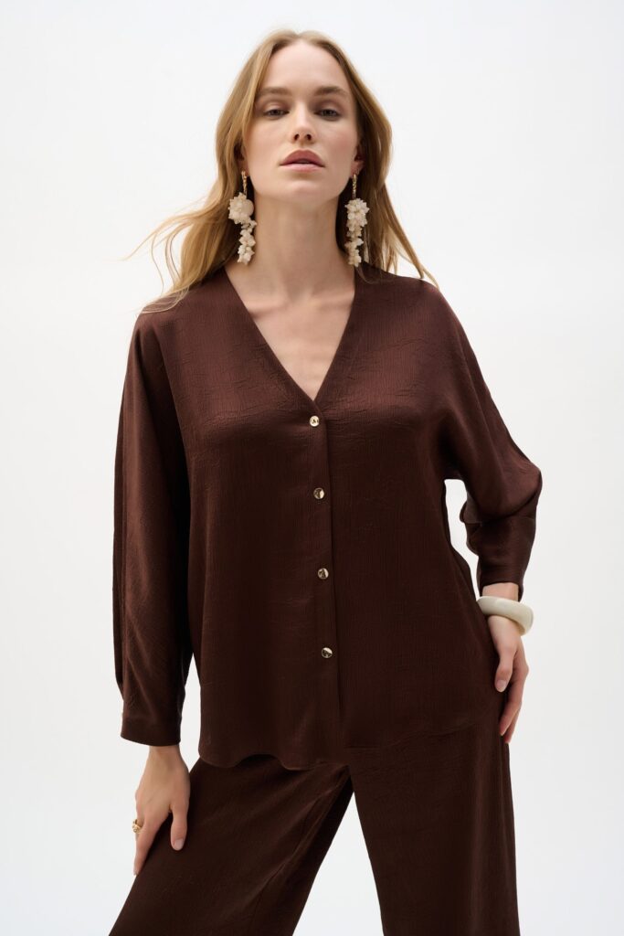 Joseph Ribkoff Crushed Satin Boxy Top With Dolman Sleeves