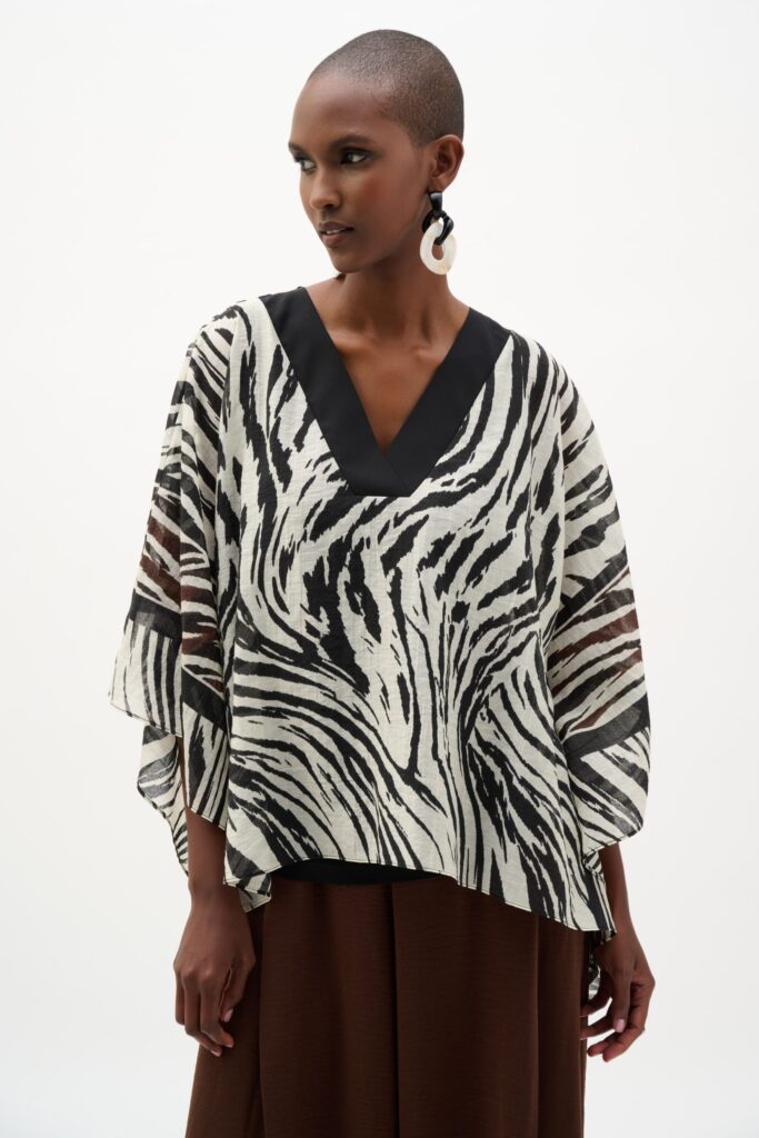 Joseph Ribkoff Sheer Woven Animal Print And Silky Knit Poncho Top