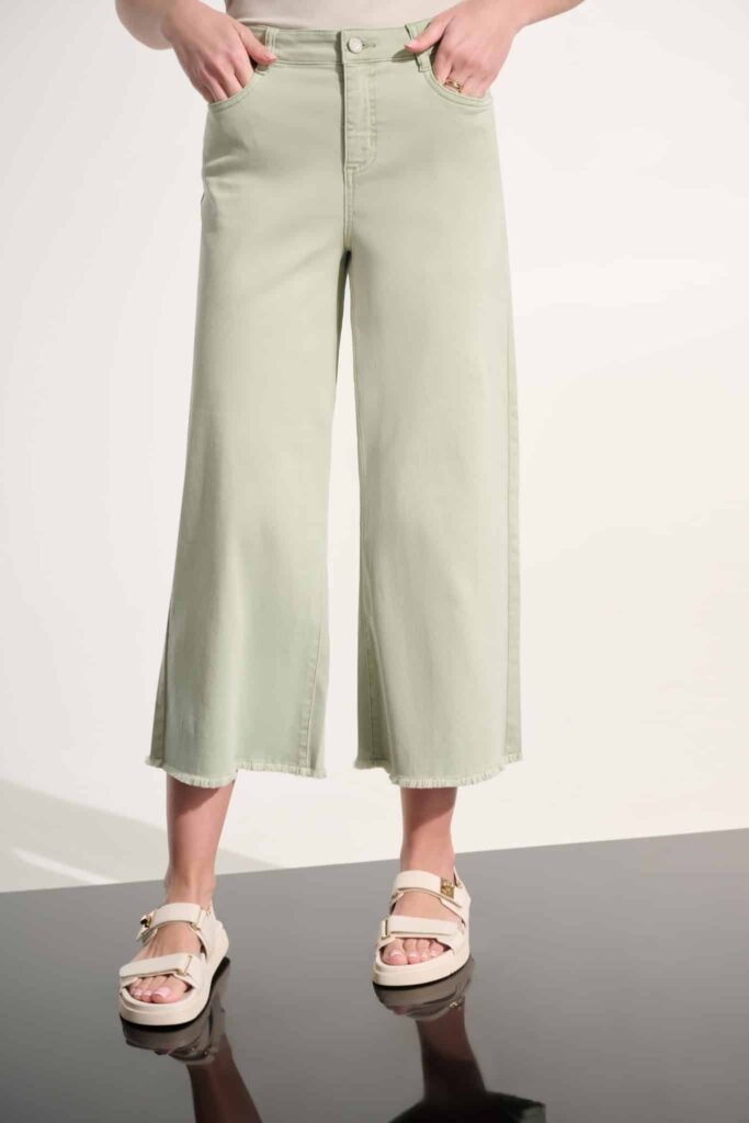 Joseph Ribkoff Goldie Featherweave Denim Wide Leg Cropped Jeans SEAFOAM