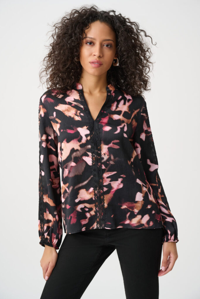 Joseph Ribkoff Textured Satin Abstract Print Top