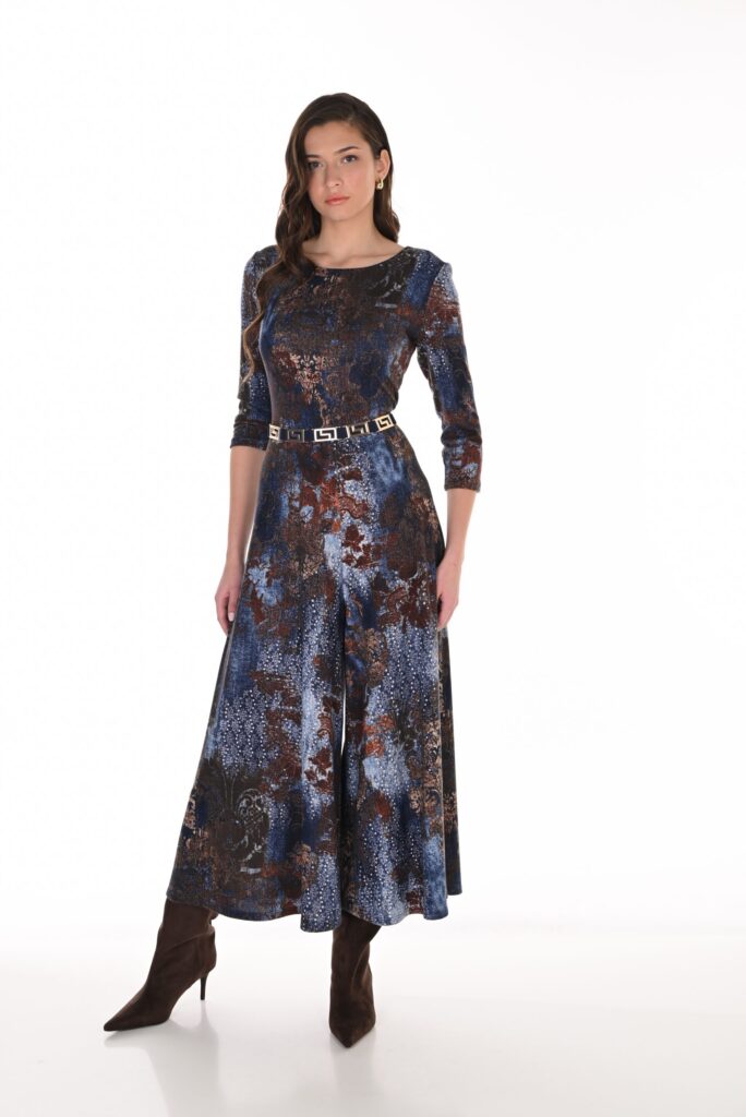 Frank Lyman Knit Jumpsuit – Blue/Brown