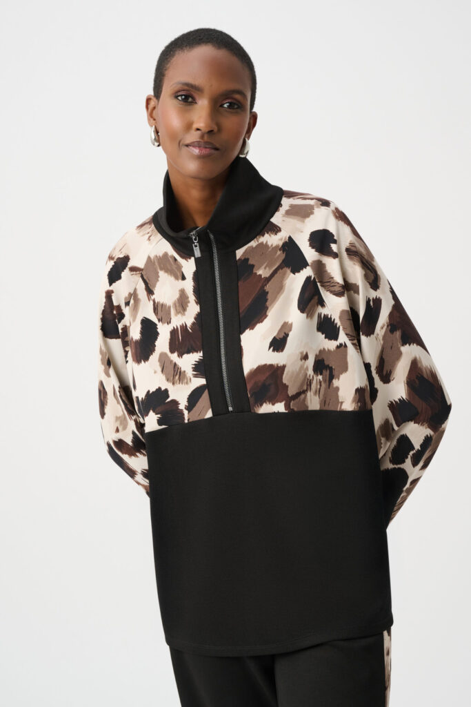 Joseph Ribkoff Silky Knit And Scuba Jersey Animal Print Boxy Top