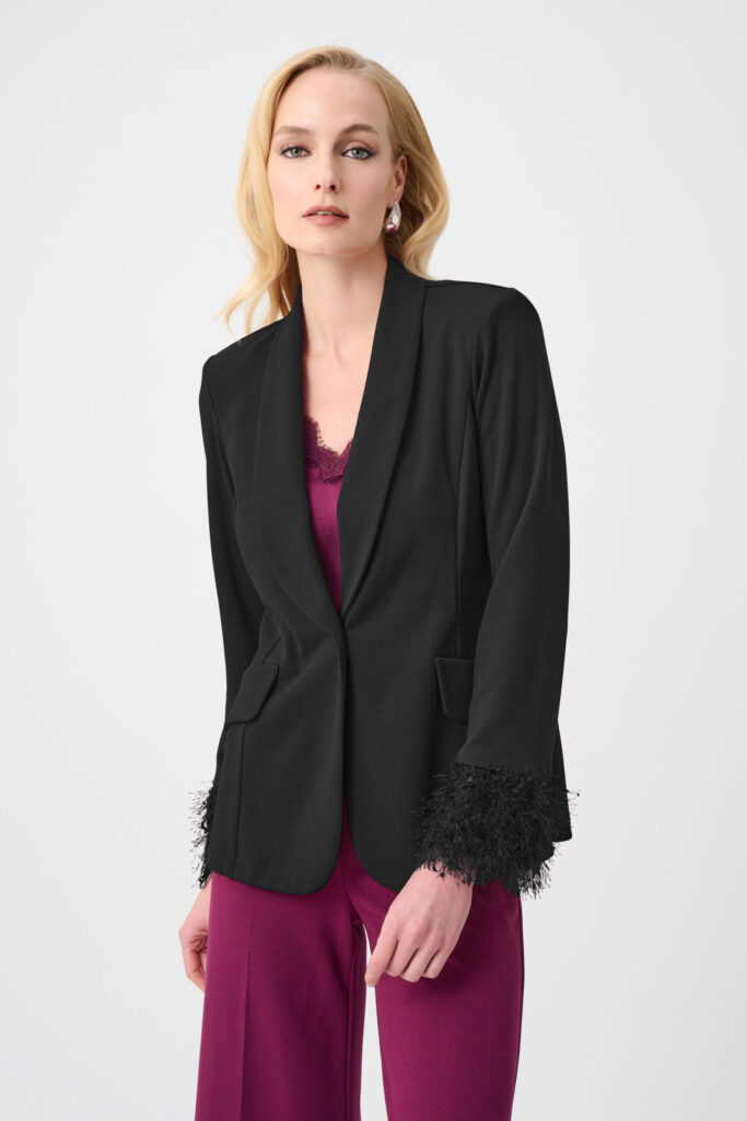 Joseph Ribkoff Signature | Scuba Crepe Fitted Blazer With Fringe