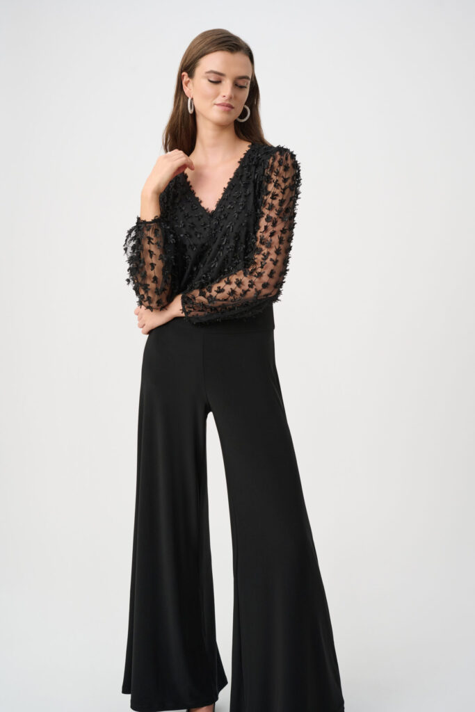 Signature | Silky Knit and Sheer Novelty Wide Leg Jumpsuit