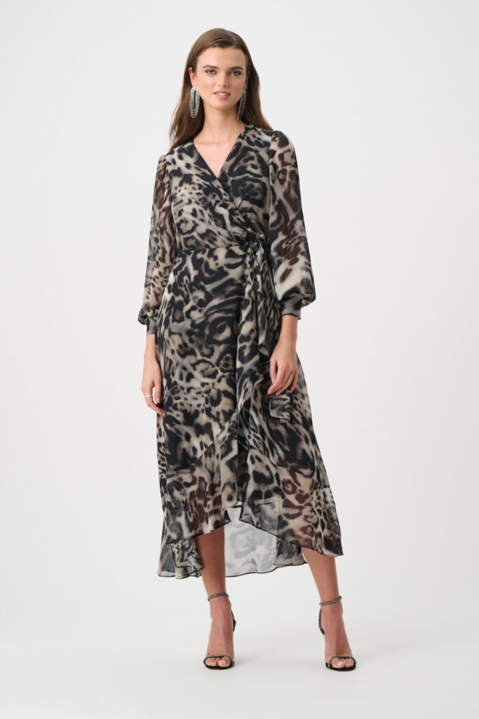 Joseph Ribkoff Signature | Chiffon Printed Fit and Flare Wrap Dress