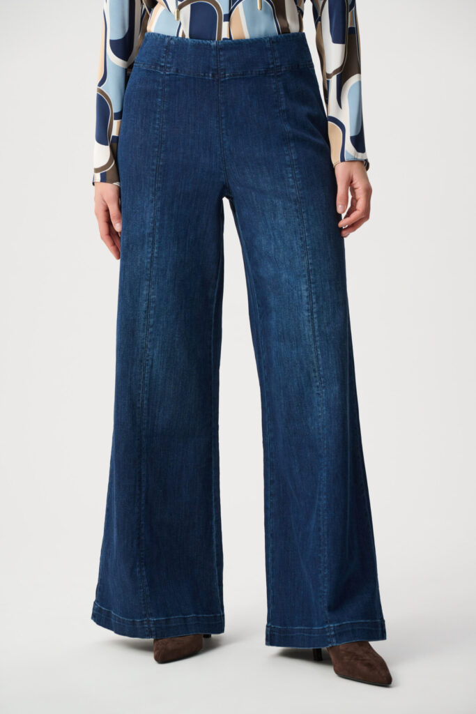 Joseph Ribkoff Featherweave Denim Palazzo High-Rise Pull-On Jeans