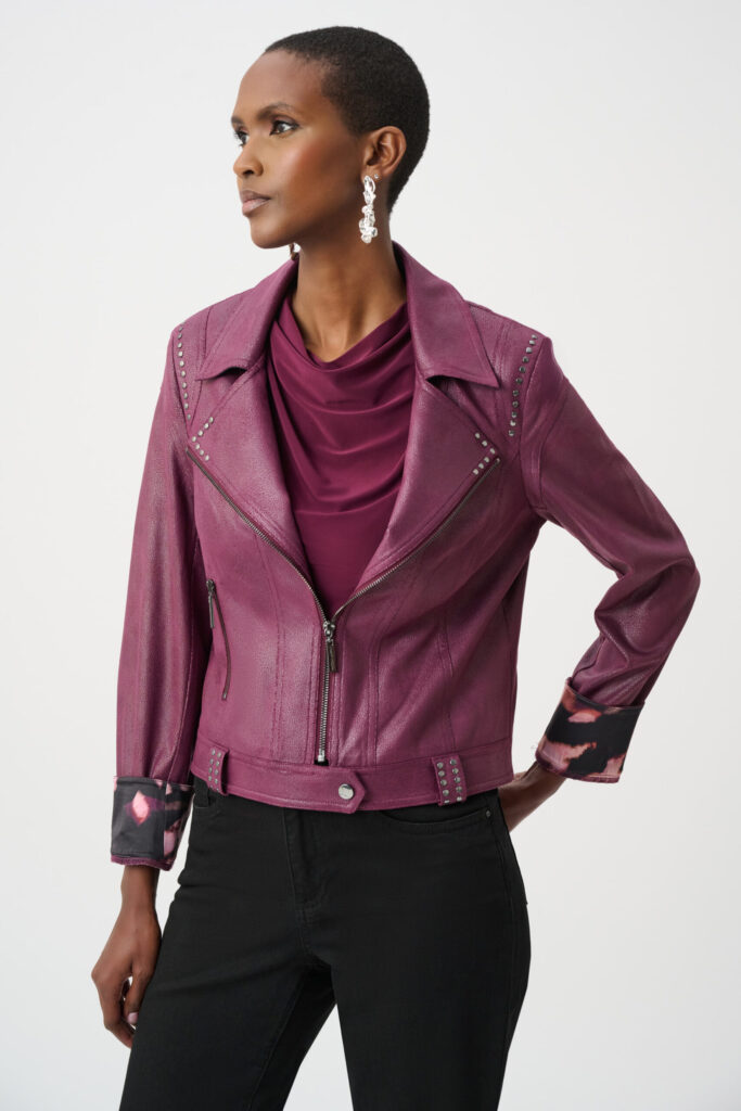 Joseph Ribkoff Foiled Faux Suede Fitted Jacket