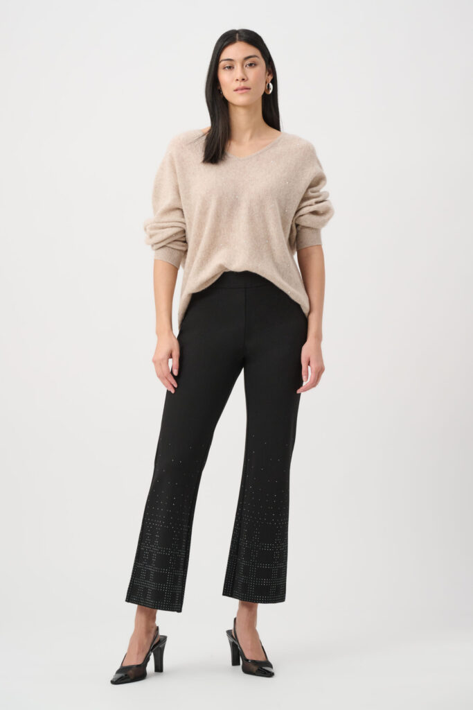 Joseph Ribkoff Heavy Knit Flared Pull-On Pants With Rhinestone Detail