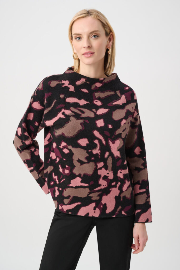 Joseph Ribkoff Abstract Jacquard Sweater With Rhinestone Detail