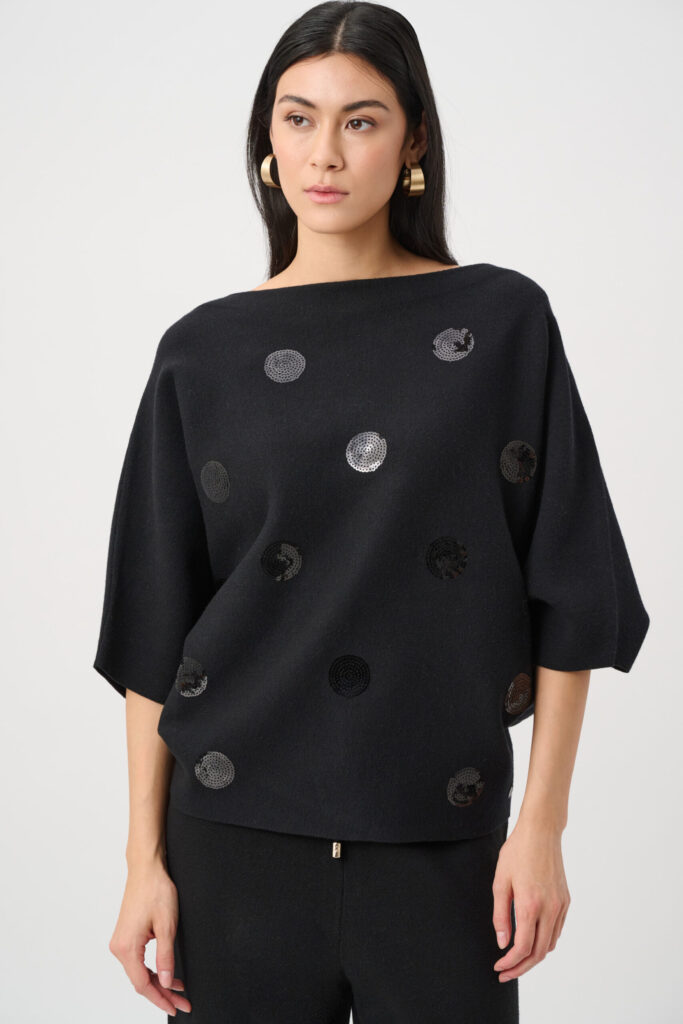 Joseph Ribkoff Brushed Viscose And Nylon Boxy Embroidered Sweater