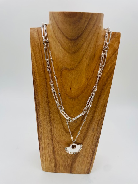 ENVY Double Layer Pendant Necklace – Silver