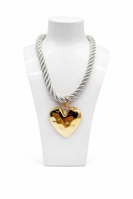 Love Rocks Gold Heart Cord Statement Necklace
