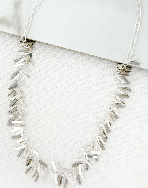 ENVY Short Fringed Necklace – Silver