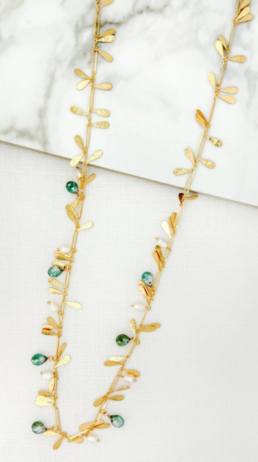 ENVY Long Crystal Bead Necklace – Gold