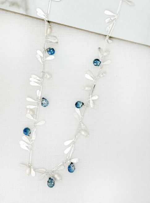 ENVY Long Crystal Bead Necklace – Silver