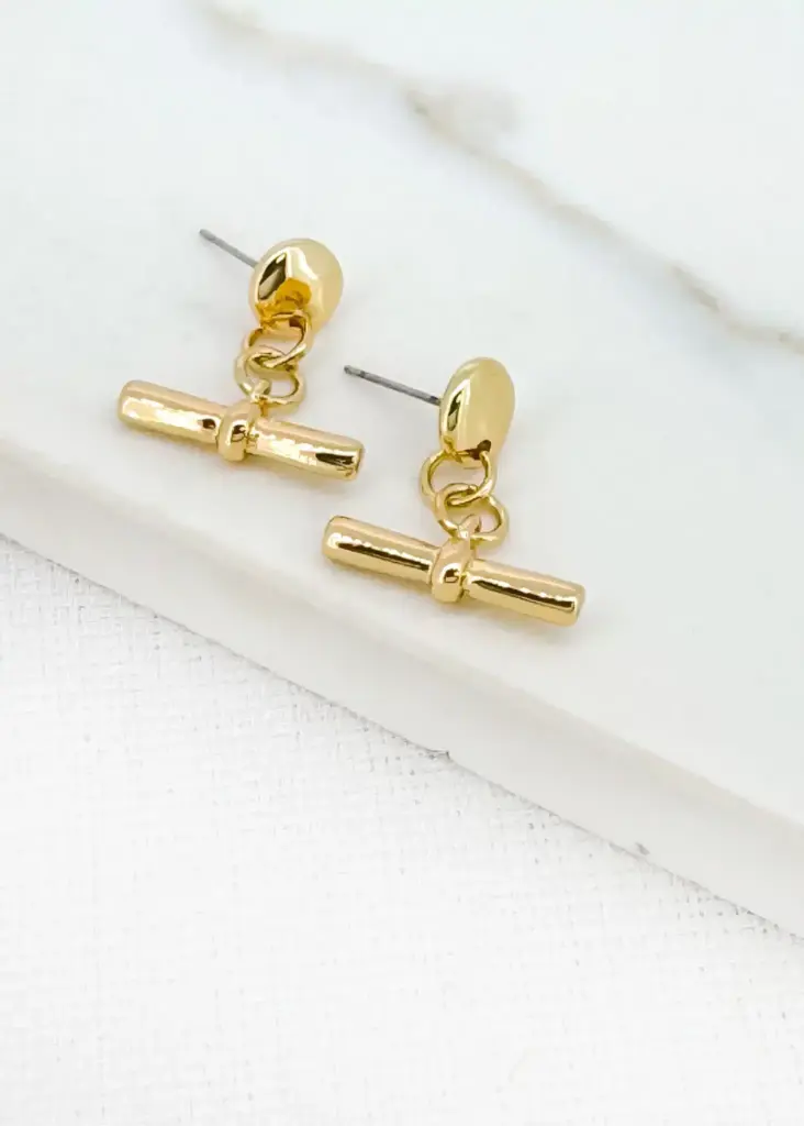 Envy Jewellery | Gold T-bar dropper earring
