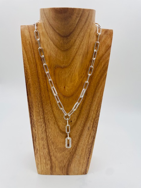 ENVY Diamante Drop Chain Short Necklace- Silver