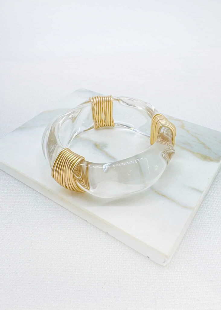 Envy Jewellery Clear Resin Statement Bracelet with Gold Wire Detail