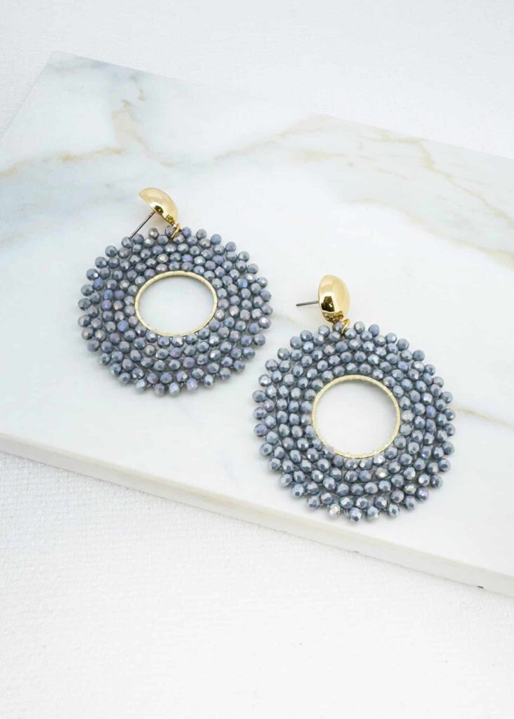 Envy Jewellery Grey Beaded Circle Drop Earrings