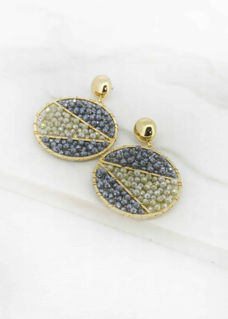 Envy Grey & Ivory Beaded Disc Drop Earrings