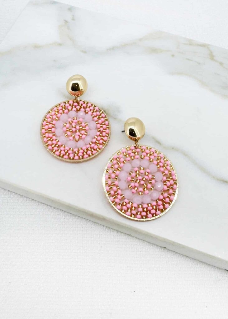 Envy Pink Beaded Disc Drop Earrings