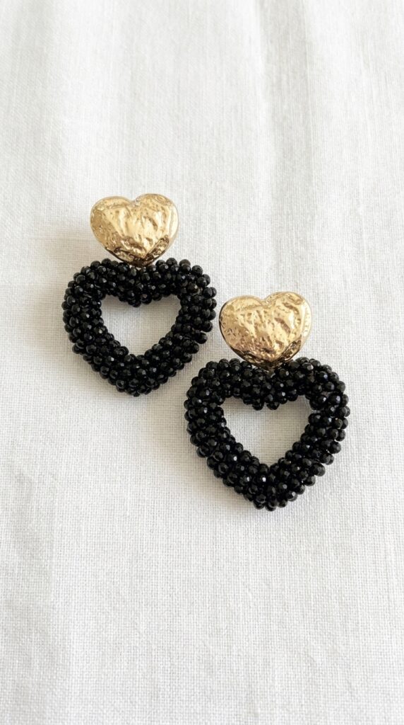 Envy Black Beaded Heart Drop Earrings